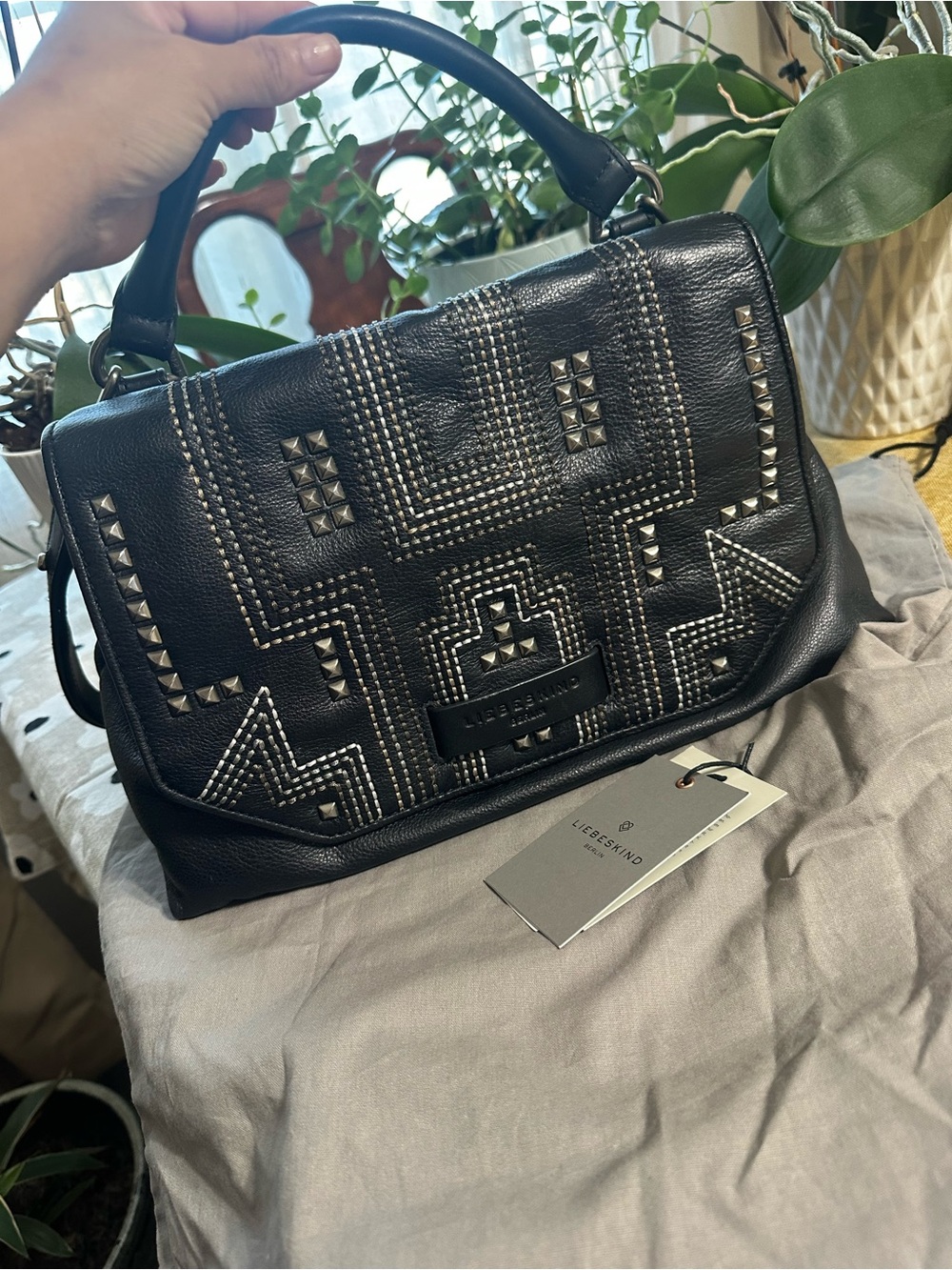 Liebeskind Black Studded Leather Satchel
